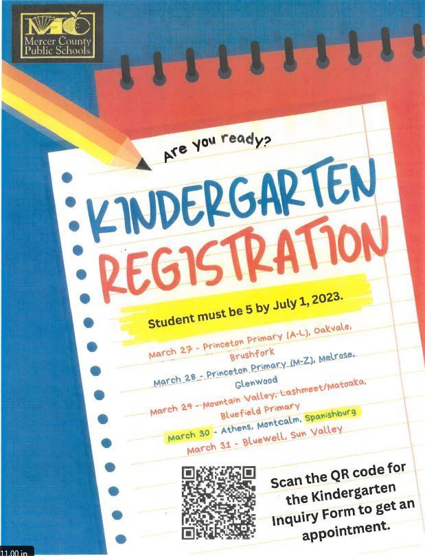 Kindergarten Registration Spanishburg Elementary